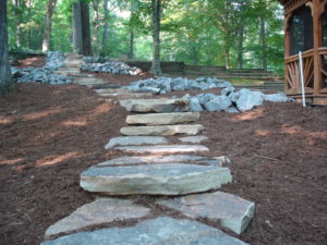 Custom outdoor living hardscape steps